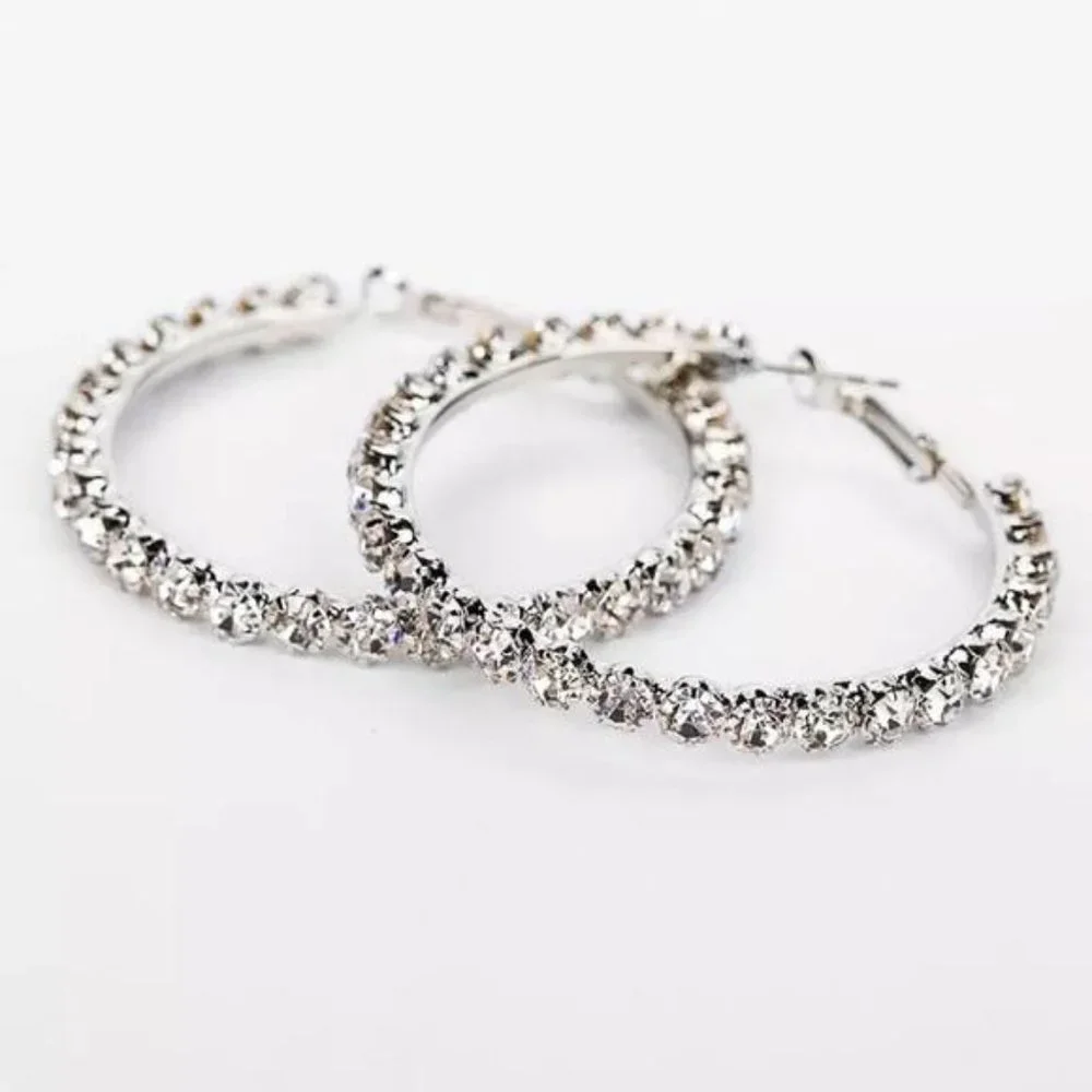 NEW Luxury Hoop Micro Paved Shiny Diamond Earrings - Picture 5 of 5